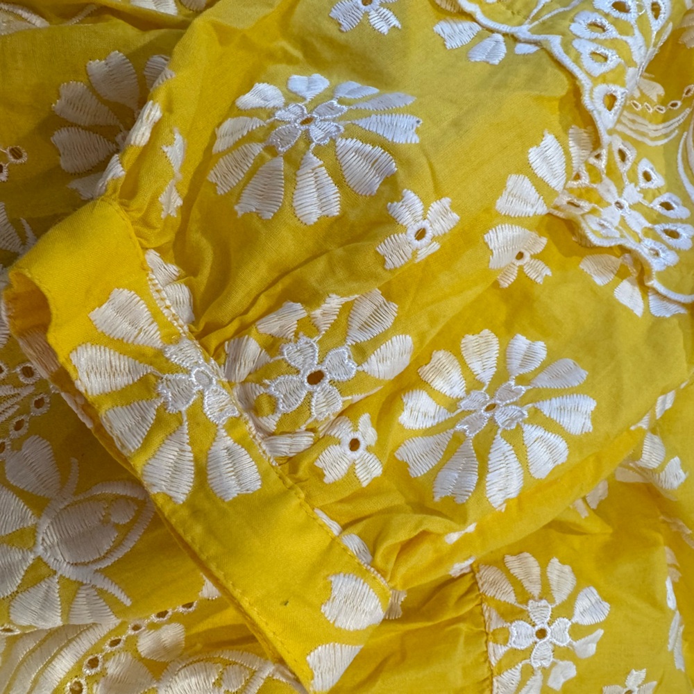 John Mark sunny Embroidered V-Neck 3/4‎ Puff Sleeve Ruffle Scalloped Hem Tunic S - Picture 5 of 6
